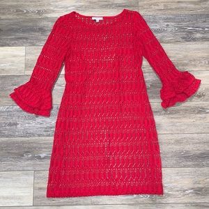 Christmas Red Lace Cut Out, See Through,  Ruffle Cuff Dress❤️